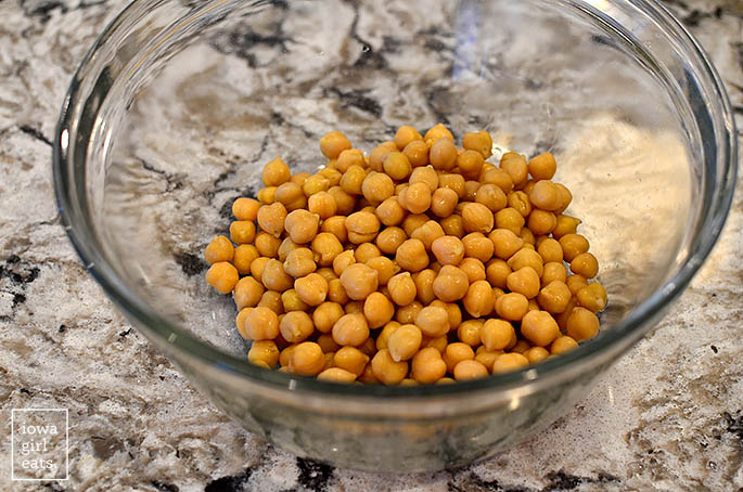 cooked garbanzo beans in a mixing bowl