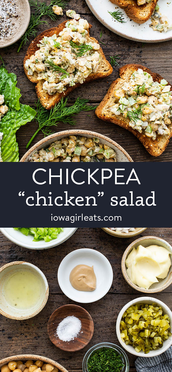 Colagem de fotos de salada de frango com grão de bico