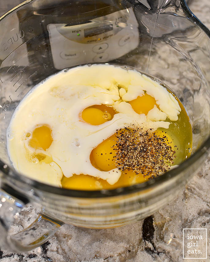 eggs and milk in a mixing bowl