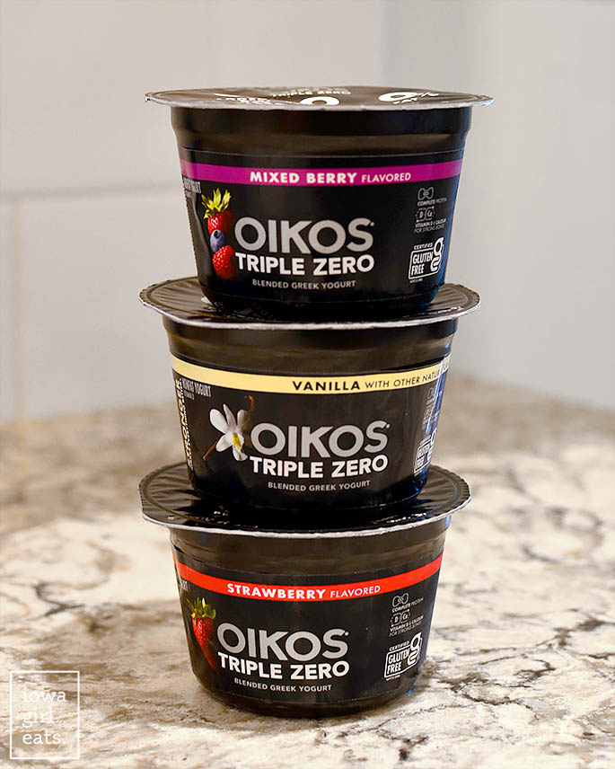 greek yogurt stacked on a counter