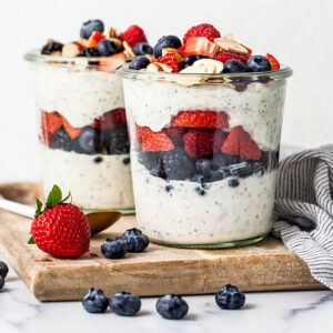 2 high protein overnight oat jars with berries