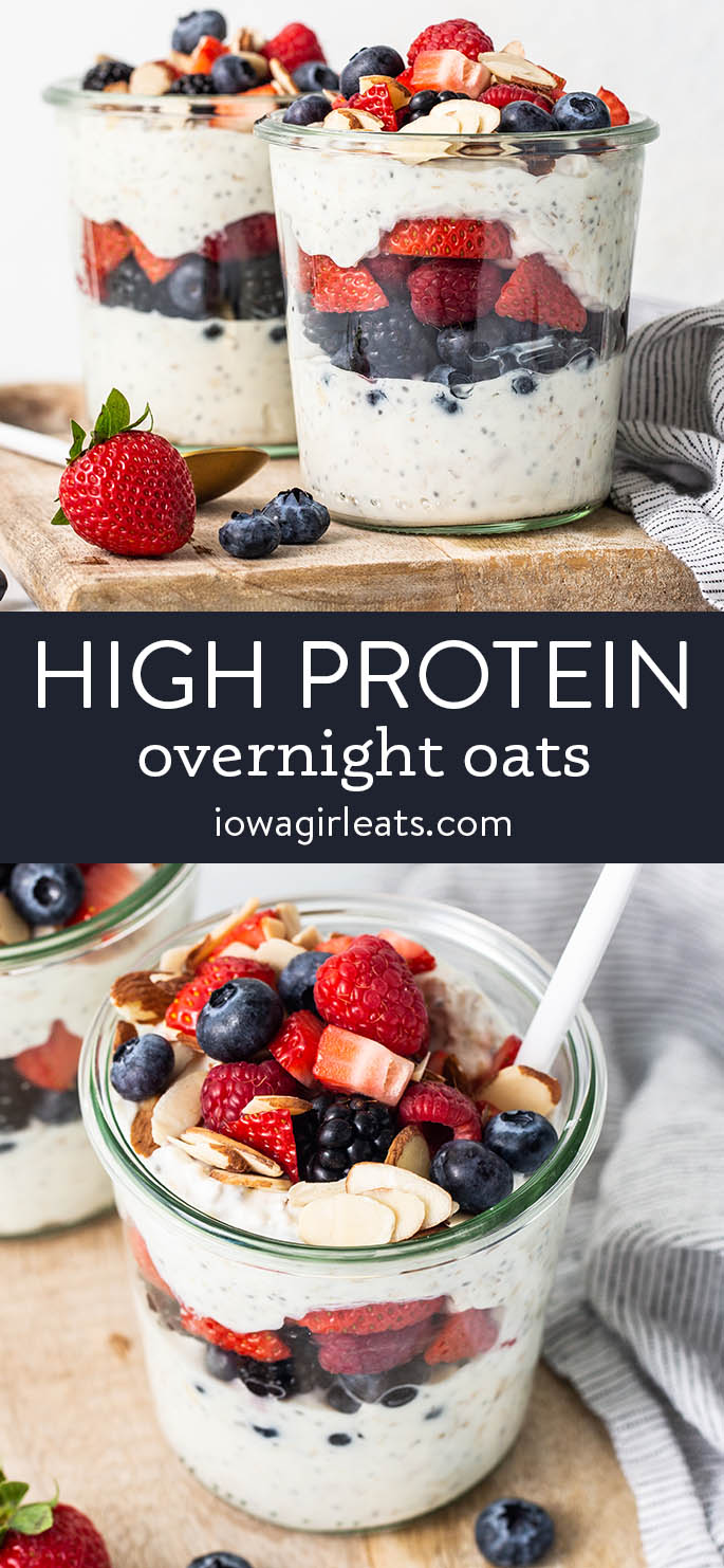 photo collage of high protein overnight oats