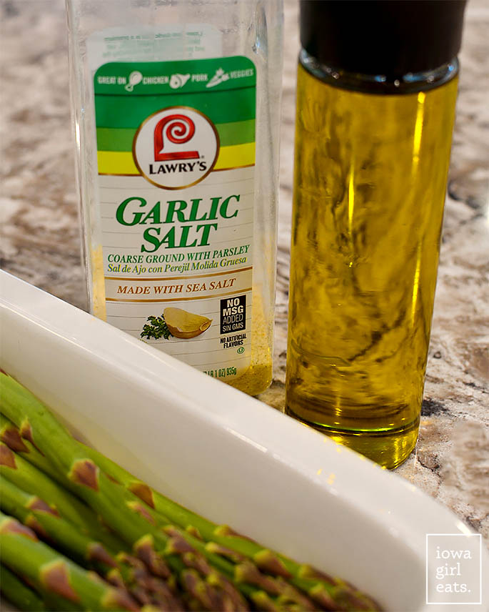 Garlic salt and extra virgin olive oil on a countertop