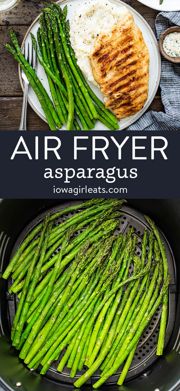 Photo collage of asparagus from the air fryer
