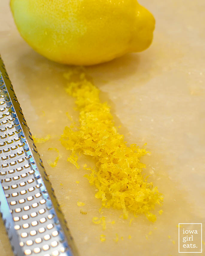 Lemon zest on a cutting board