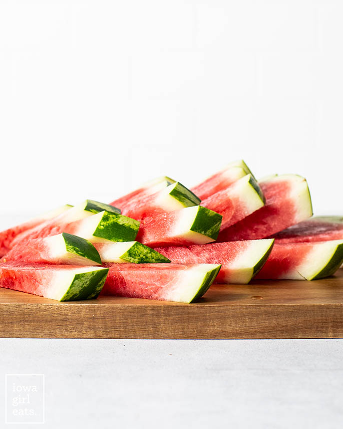 watermelon sticks on a cutting board