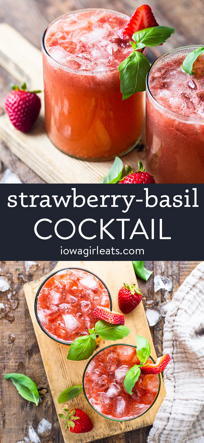 photo collage of strawberry basil ginger cocktail