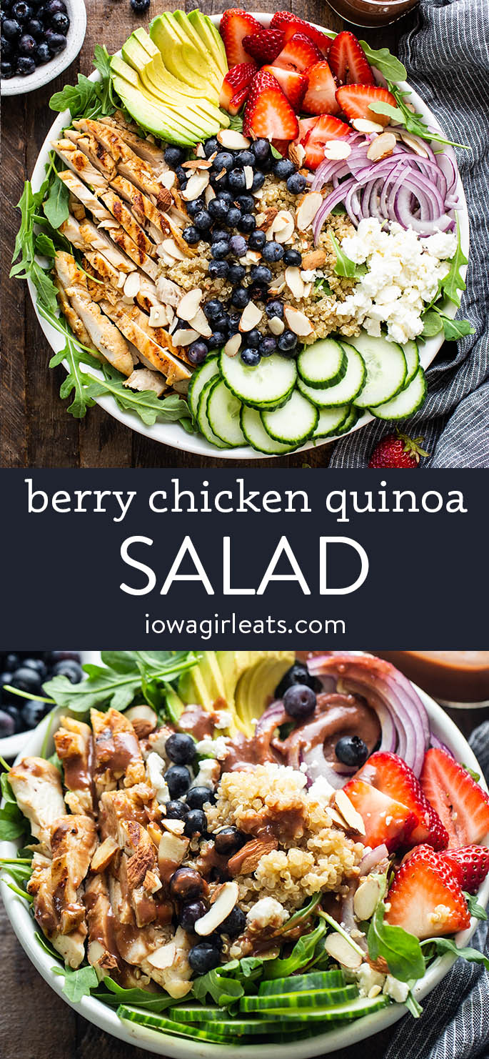 photo collage of berry chicken quinoa salad