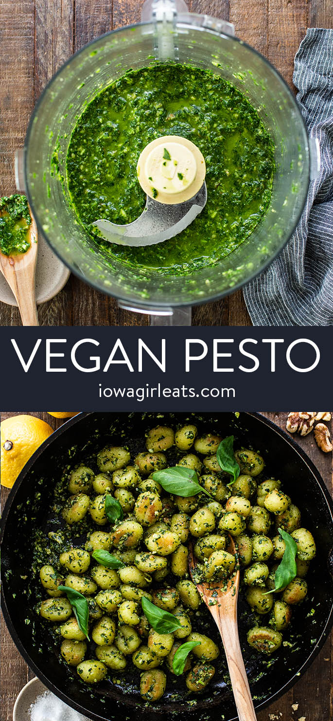 photo collage of vegan pesto