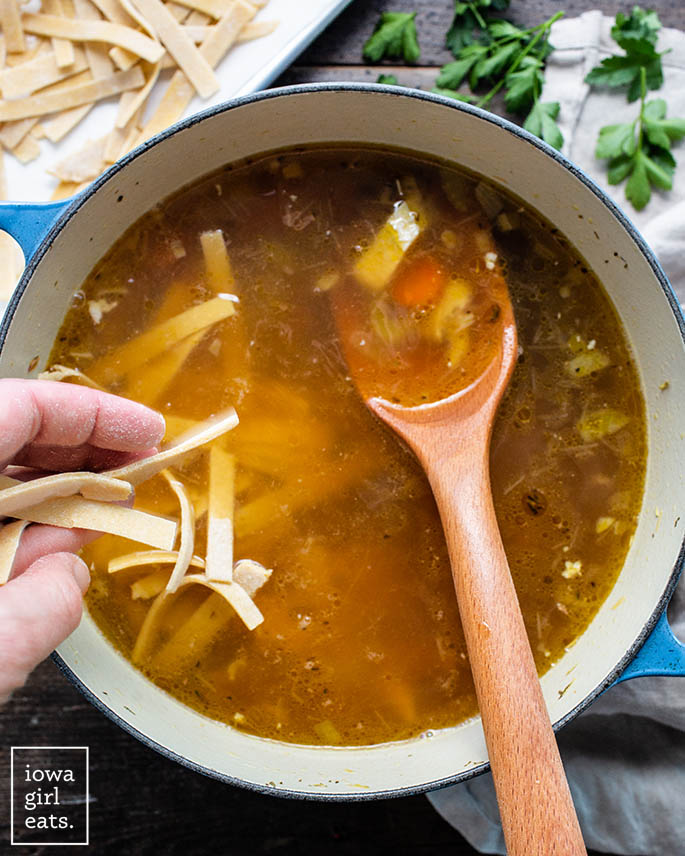 adding gluten free egg noodles to homemade chicken soup