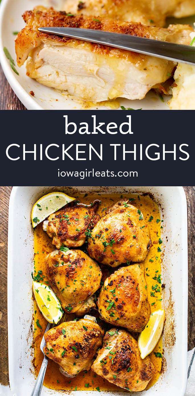 photo collage of baked chicken thighs