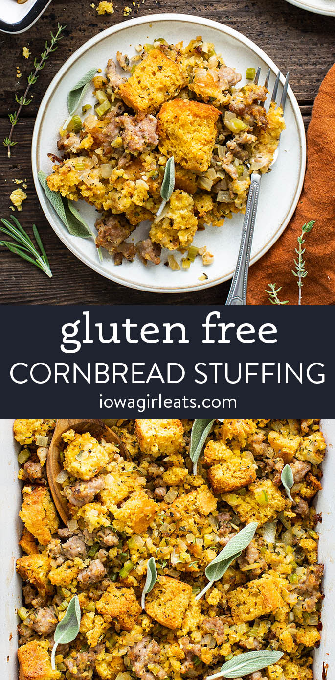 photo collage of gluten free cornbread stuffing