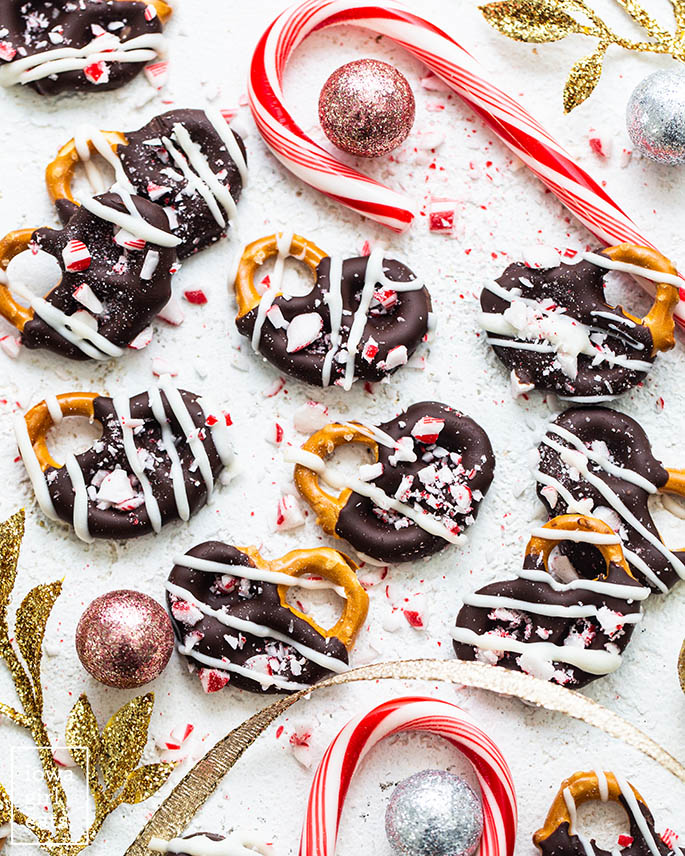 chocolate peppermint covered pretzels on a plate