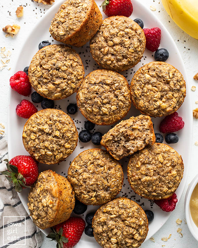 baked oatmeal cups on a serving plate