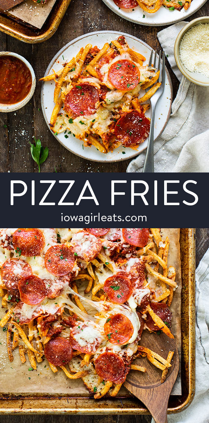 photo collage of pizza fries