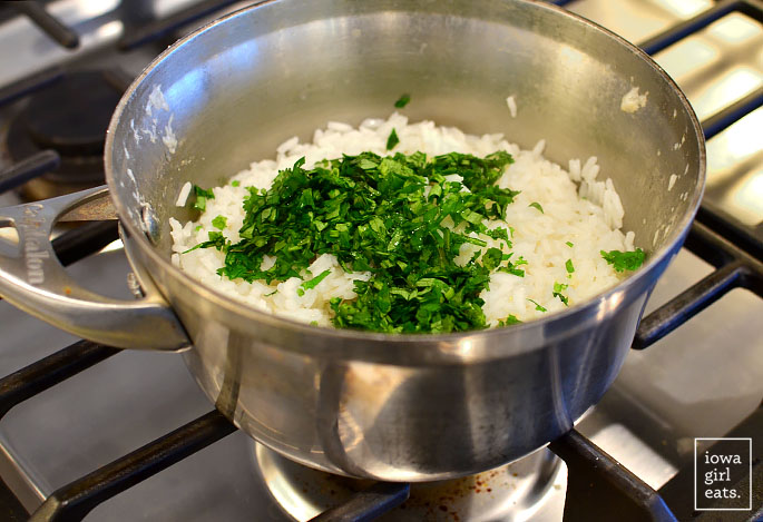 cilantro lime rice in a pan