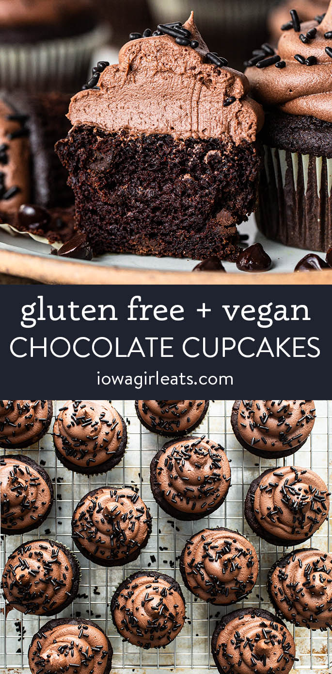 photo collage of vegan gluten free chocolate cupcakes