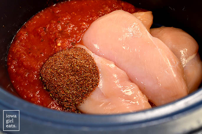 ingredients for crock pot salsa chicken in crock pot