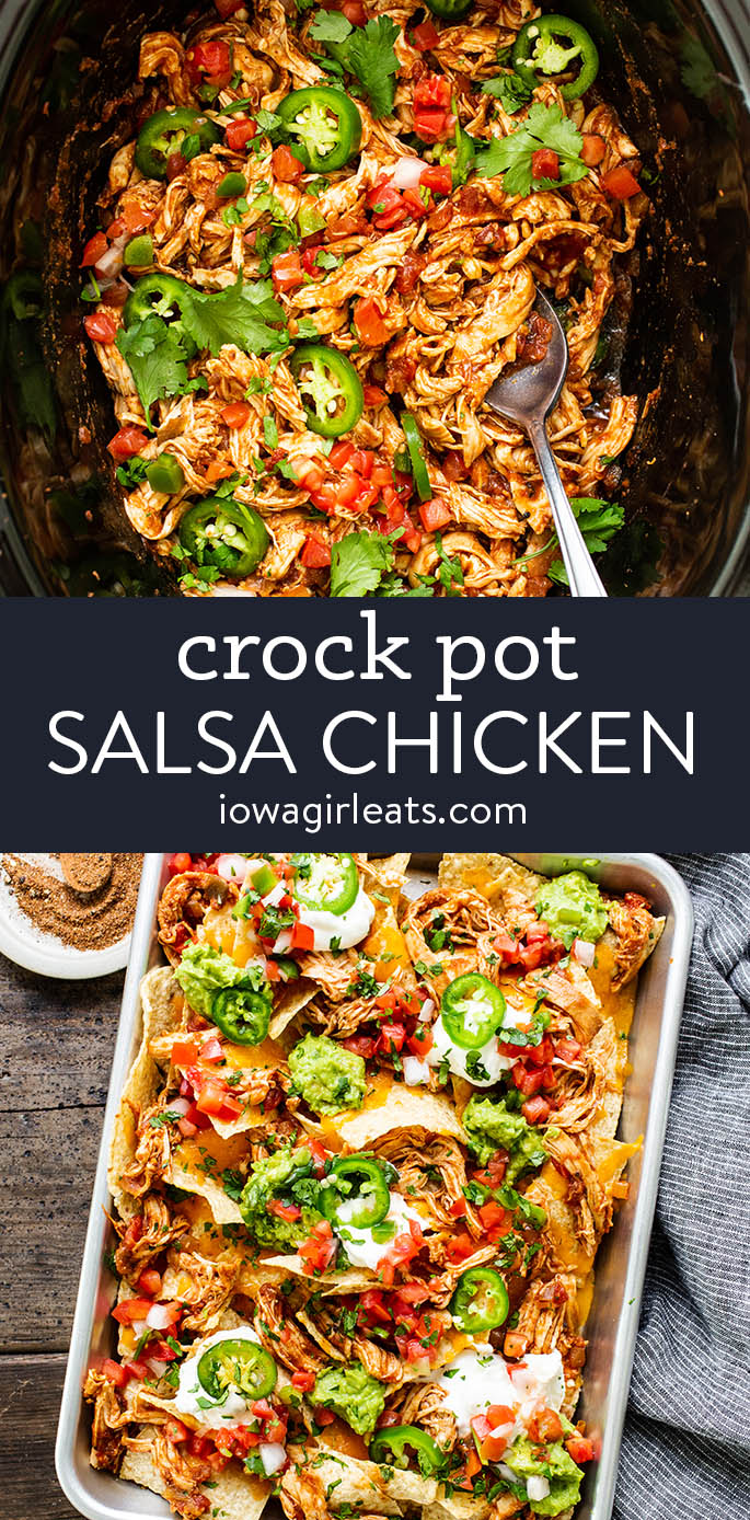 photo collage of crock pot salsa chicken