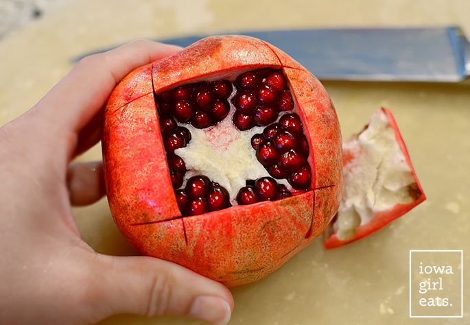the top peeled off a pomegrantate