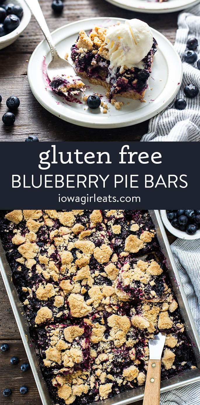 photo collage of gluten free blueberry pie bars