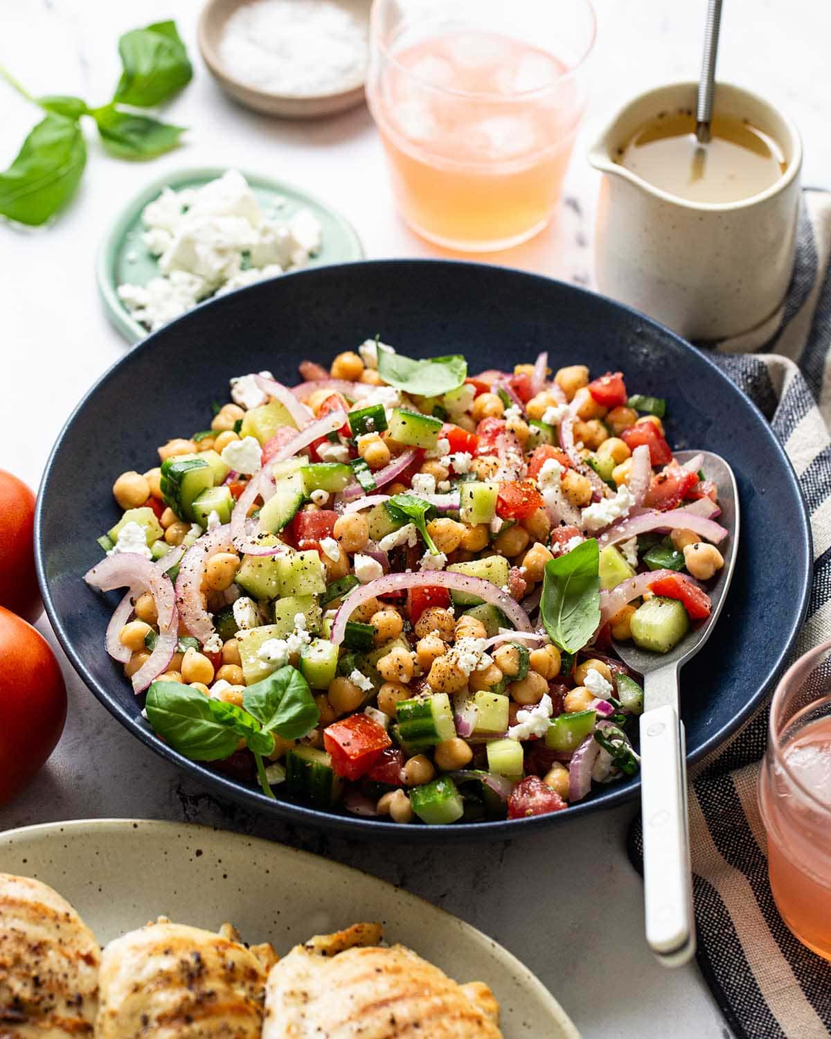 fresh chickpea salad in a bowl