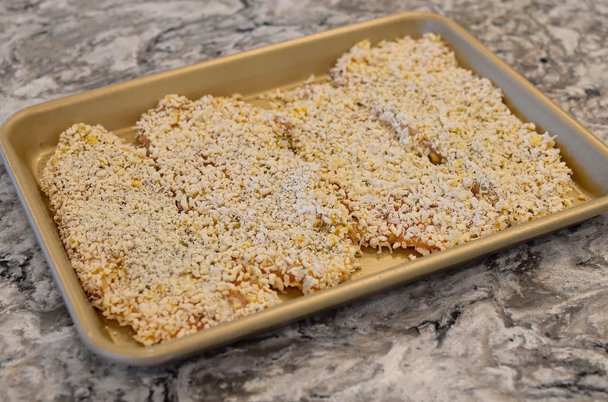 pan of breaded chicken cutlets