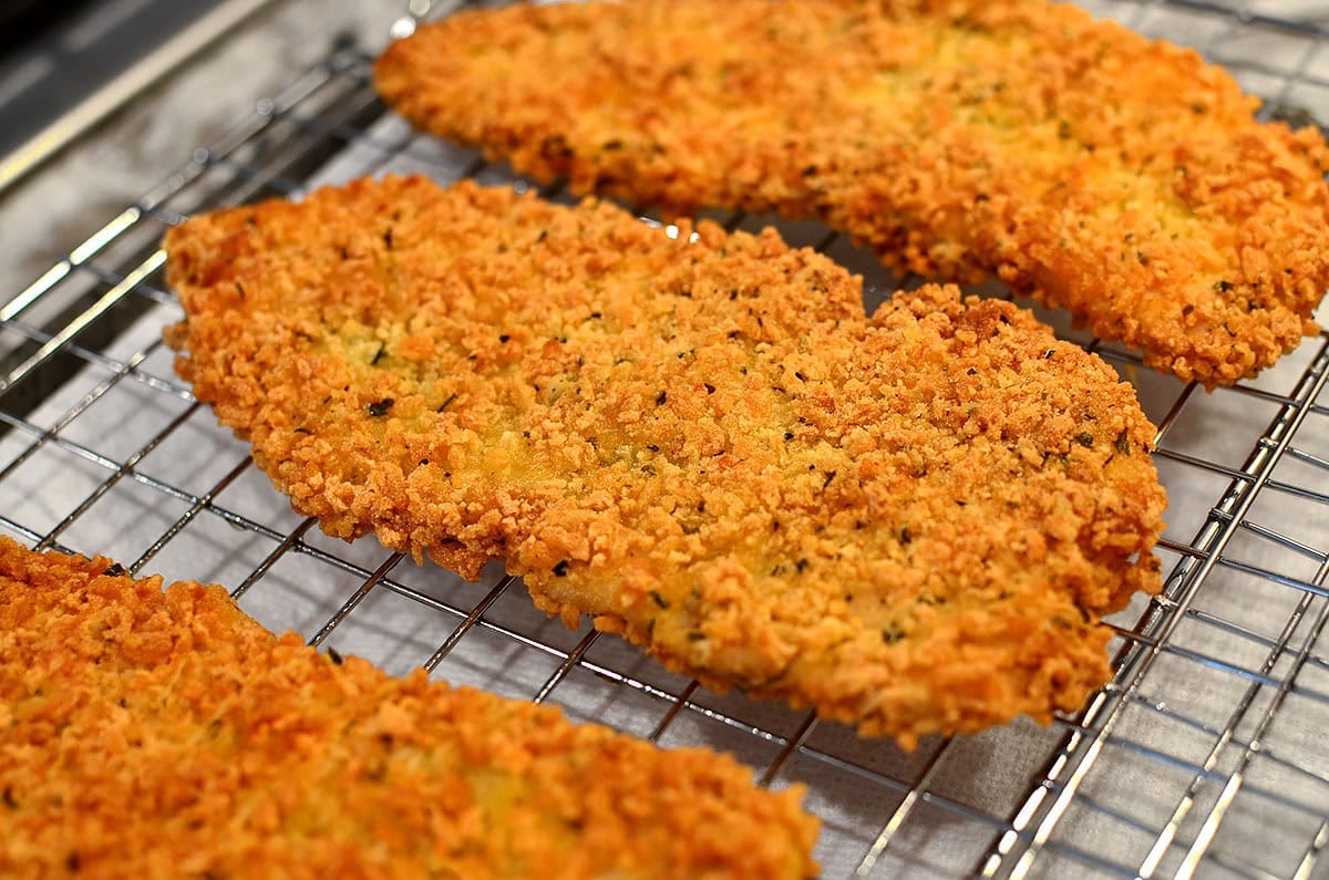 gluten free chicken cutlets on a cooling rack