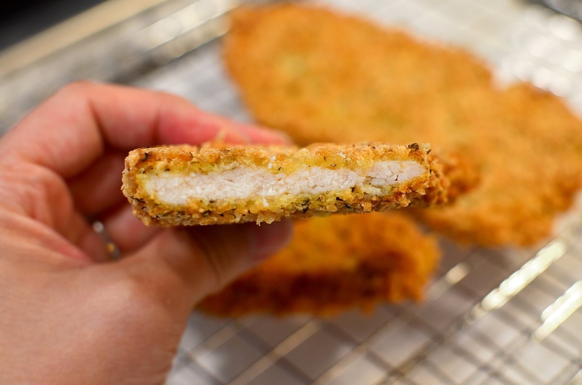 juice interior of a gluten free chicken cutlet