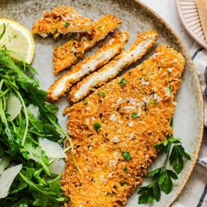 close up of a gluten free chicken cutlet