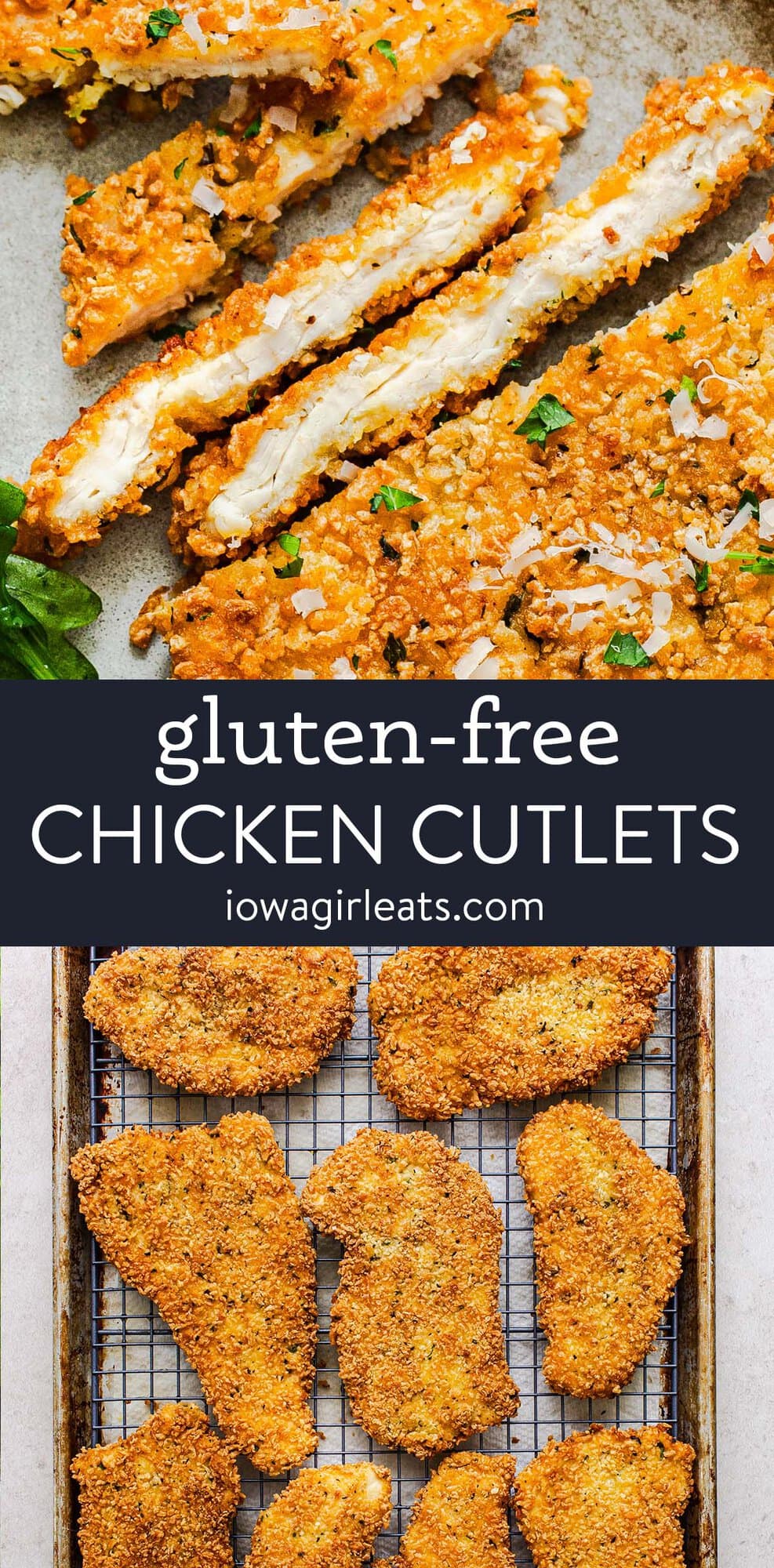 photo collage of close up of a gluten free chicken cutlets