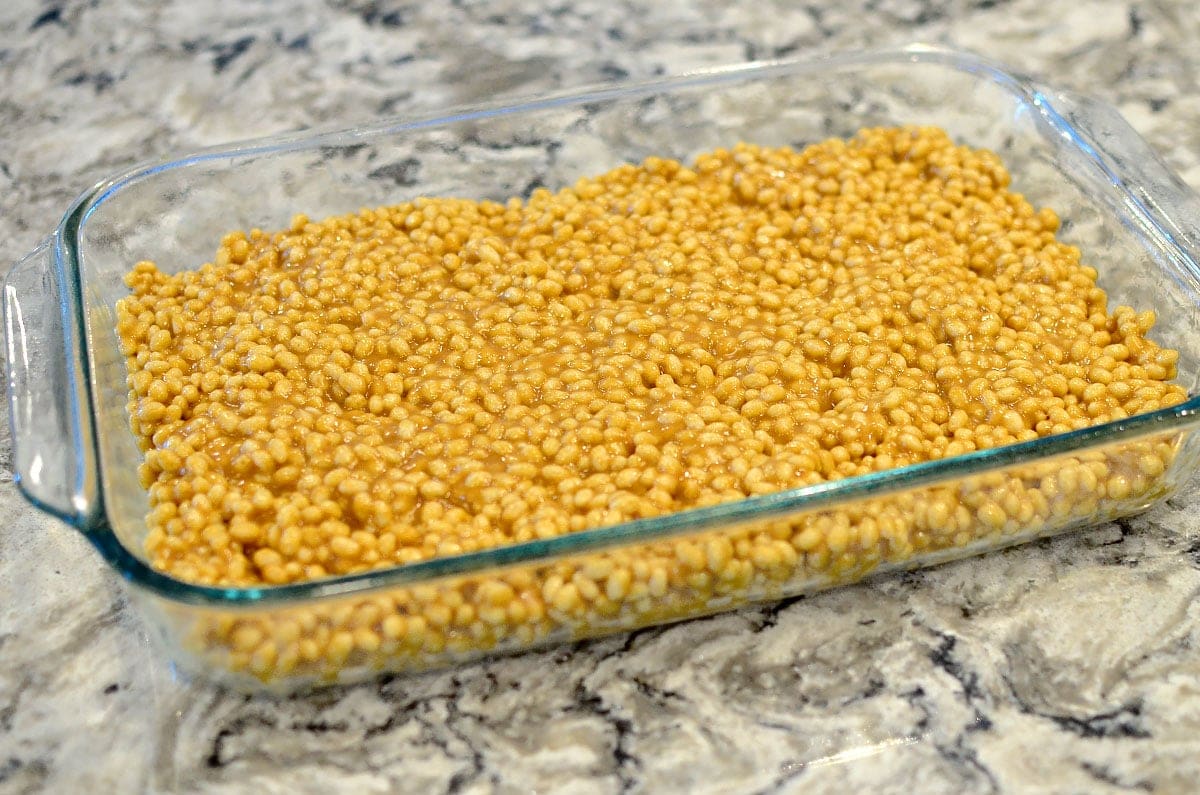 Gluten Free Scotcharoos in a pan