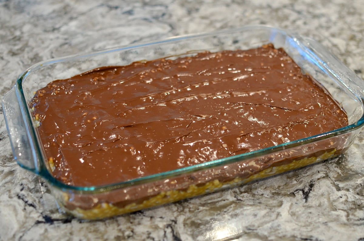 Gluten Free Scotcharoos in a pan