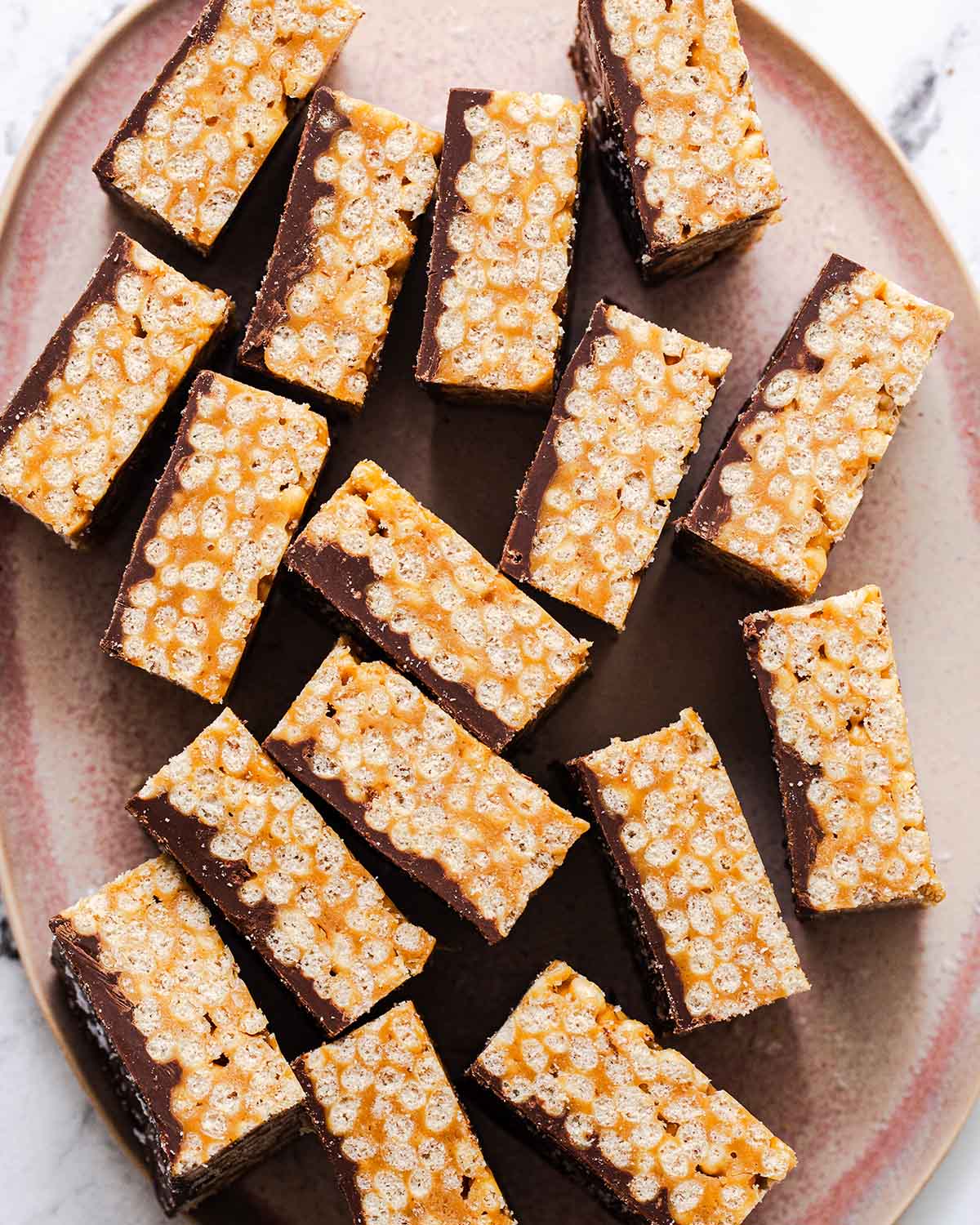 Gluten Free Scotcharoos bars set on their sides