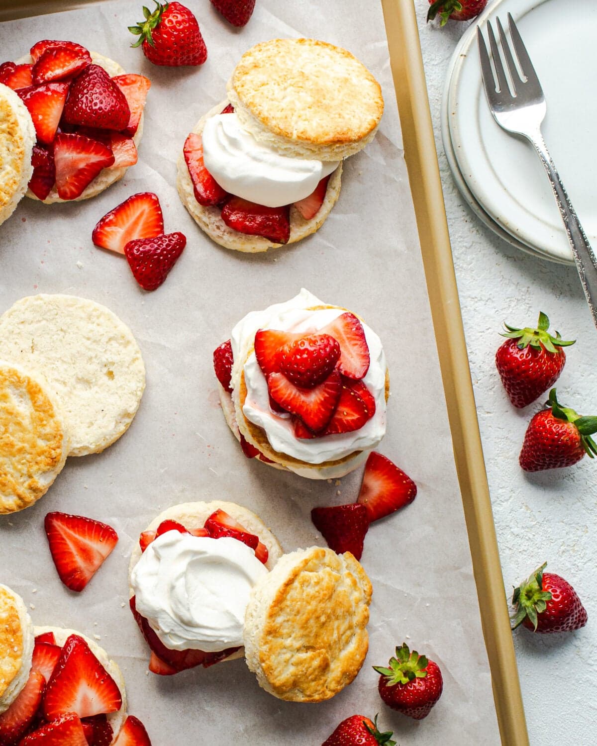 Gluten Free Strawberry Shortcakes on a cookie sheet