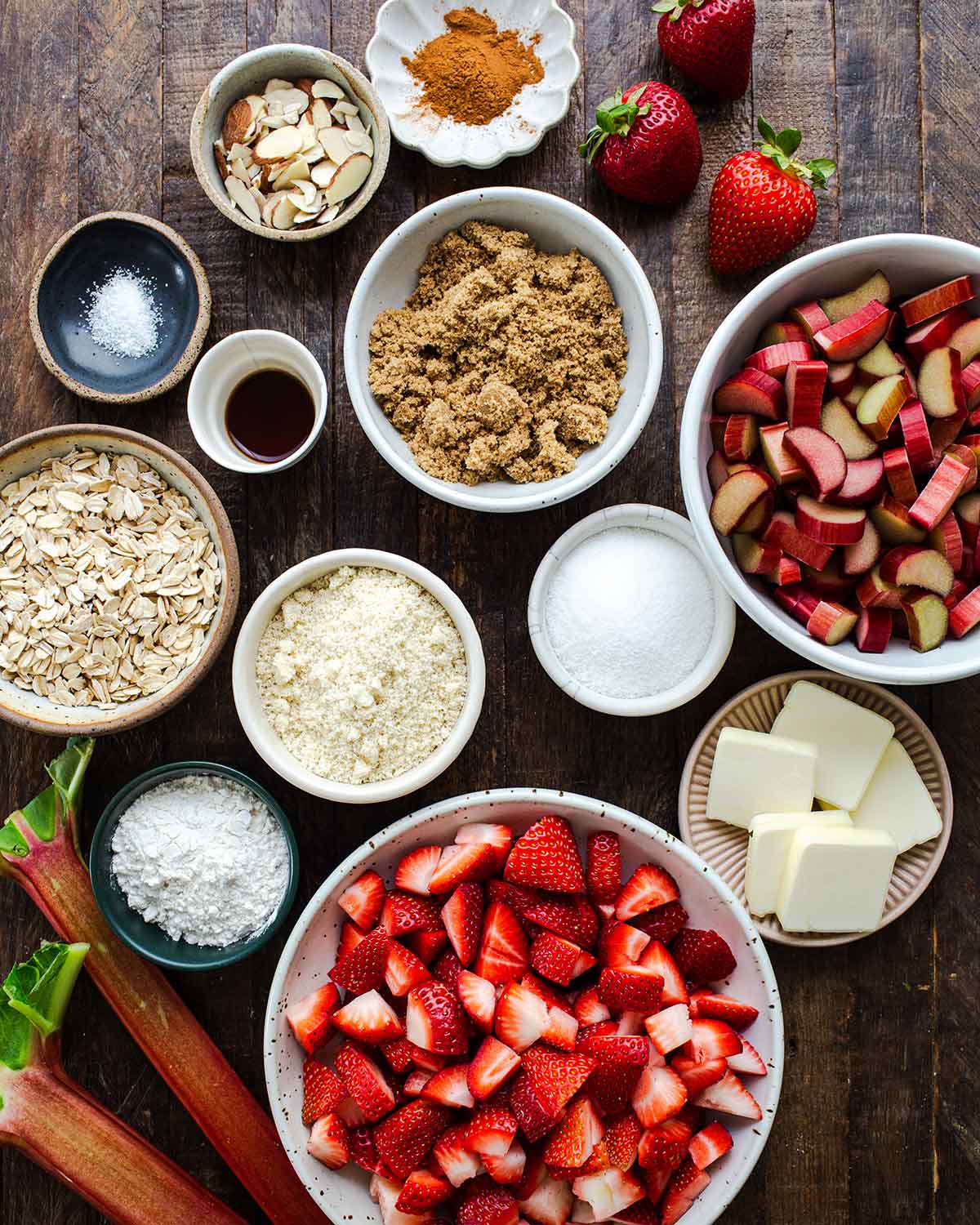 ingredients for strawberry rhubarb crisp