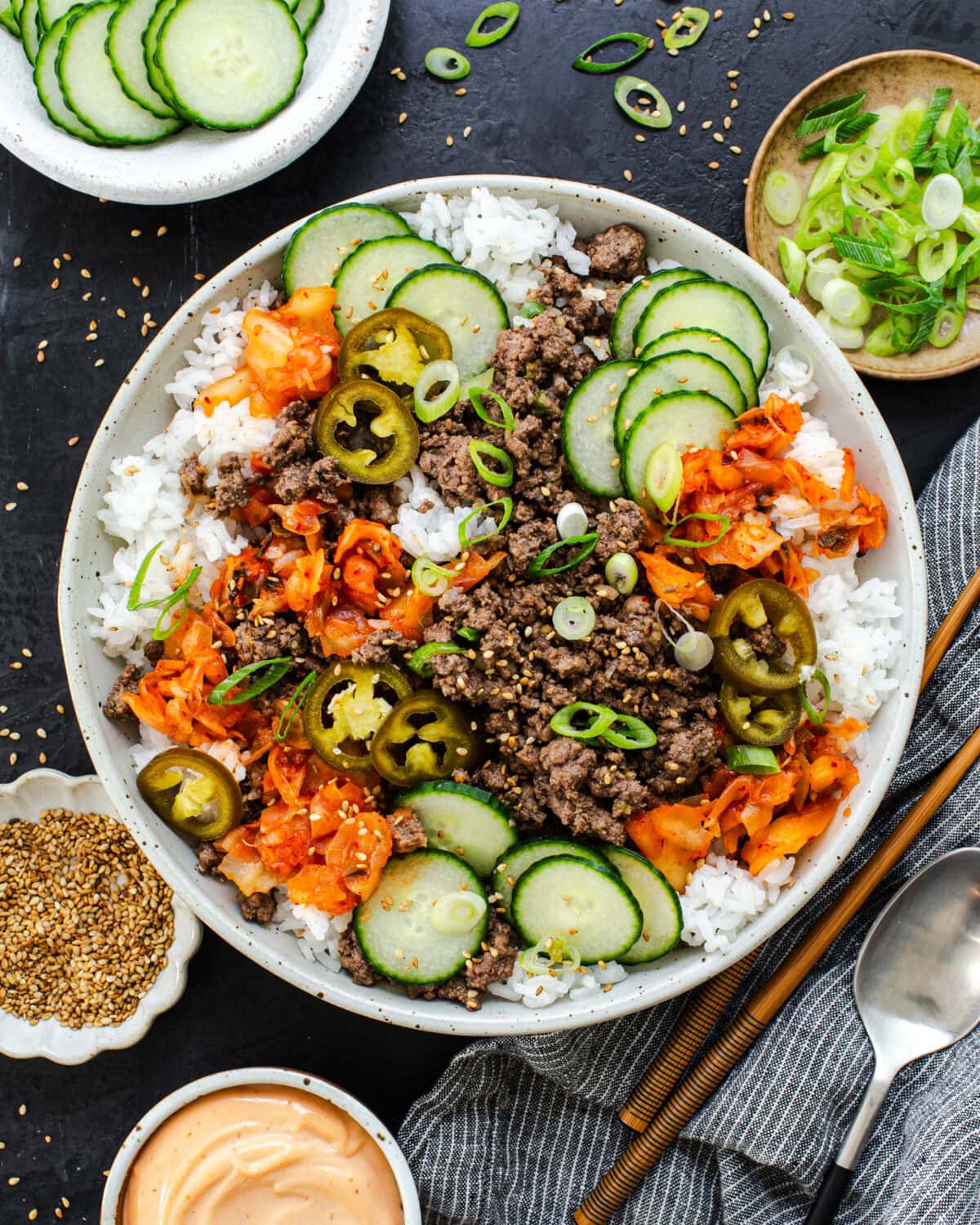 korean beef bowl with kimchi