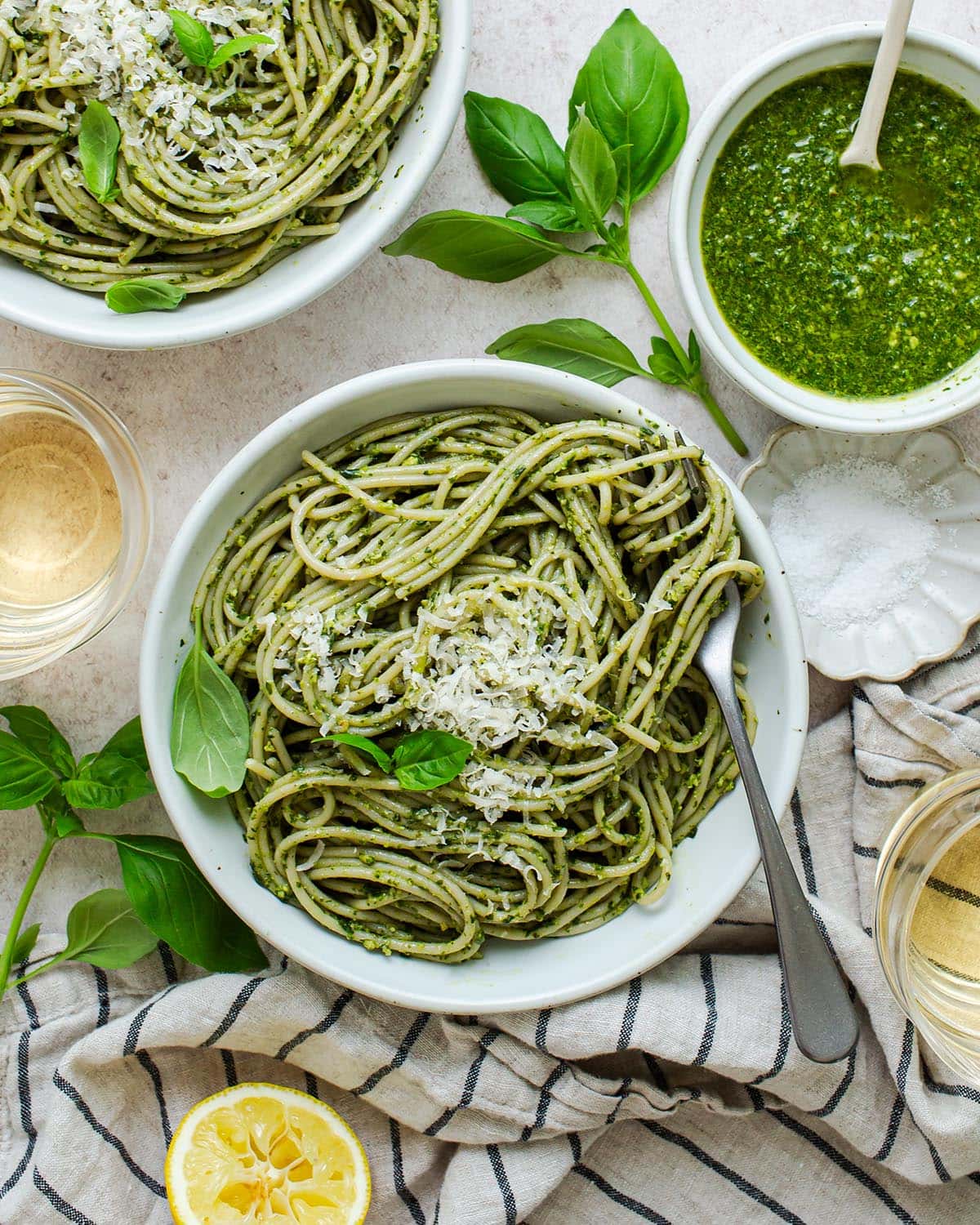 bowl of easy pesto pasta