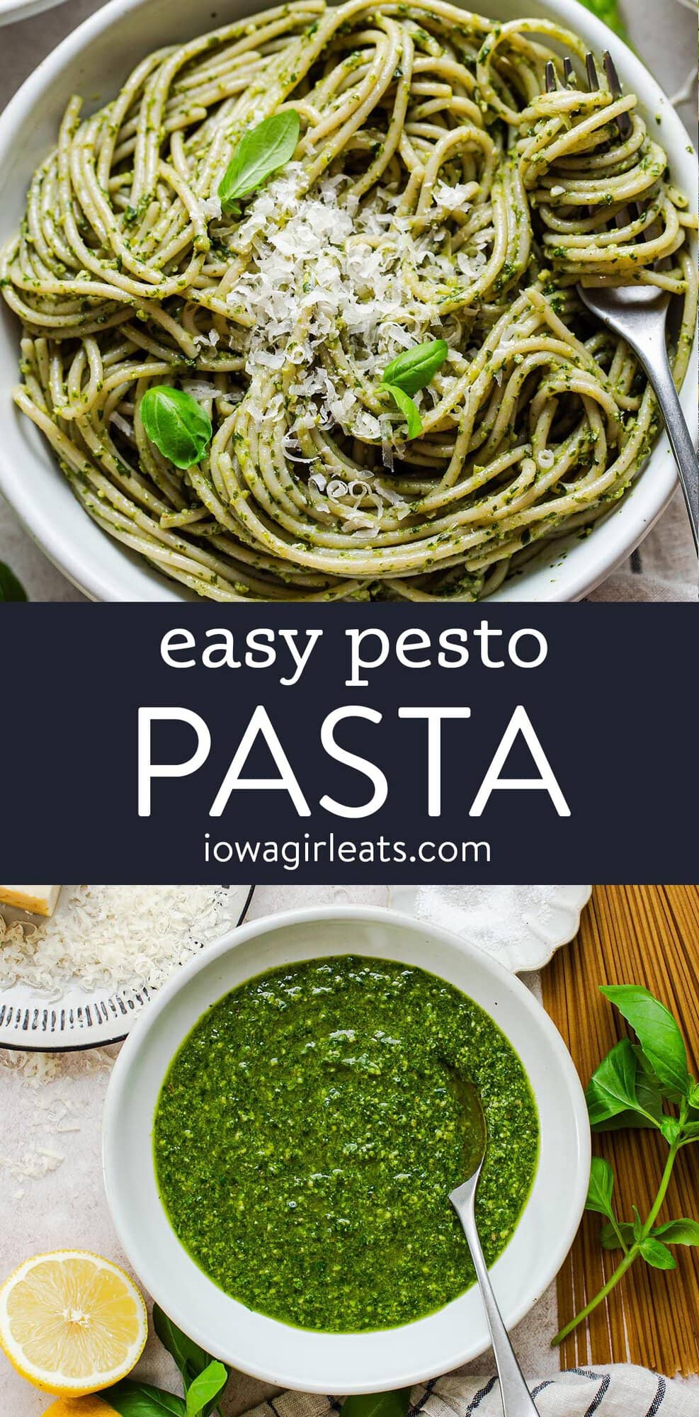 photo collage of easy pesto pasta