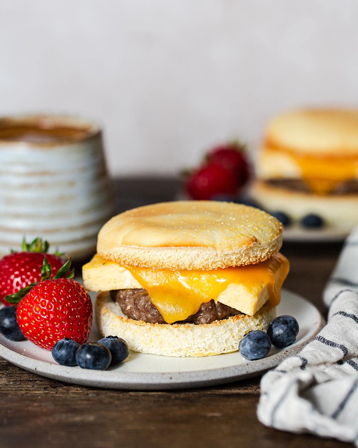 Gluten free breakfast sandwich on a plate