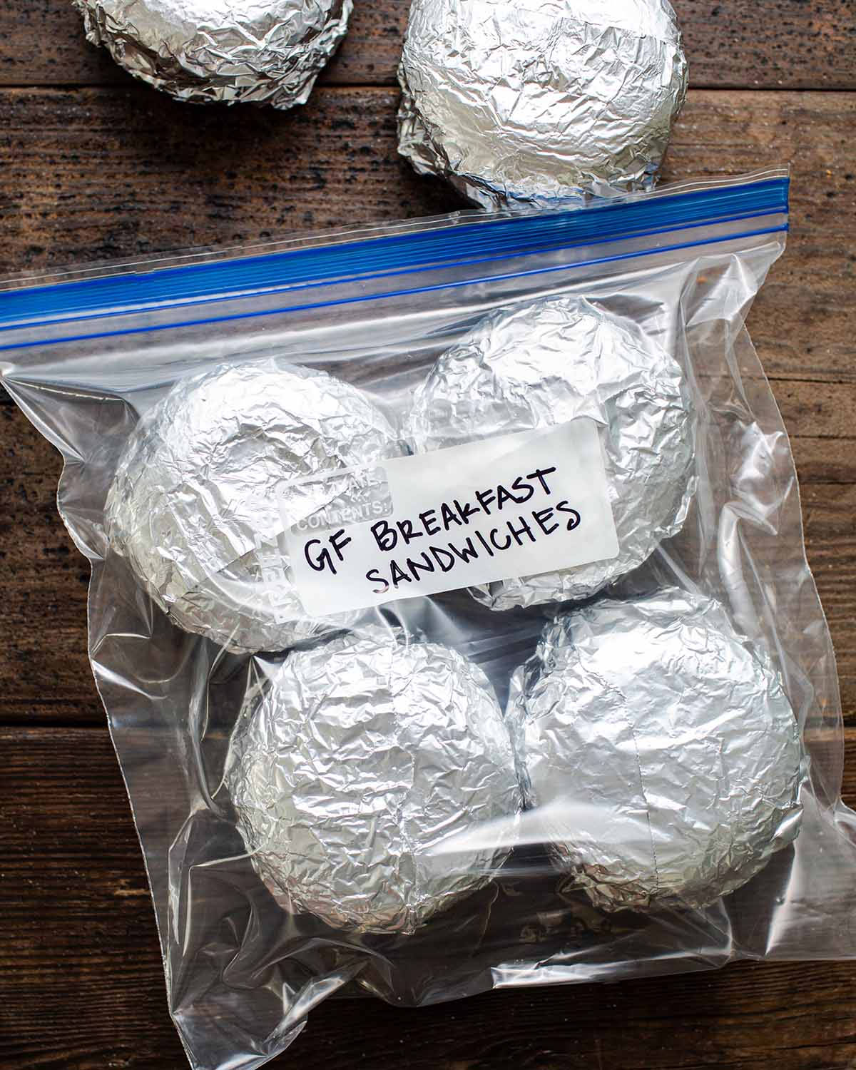 Gluten free breakfast sandwiches in a freezer bag