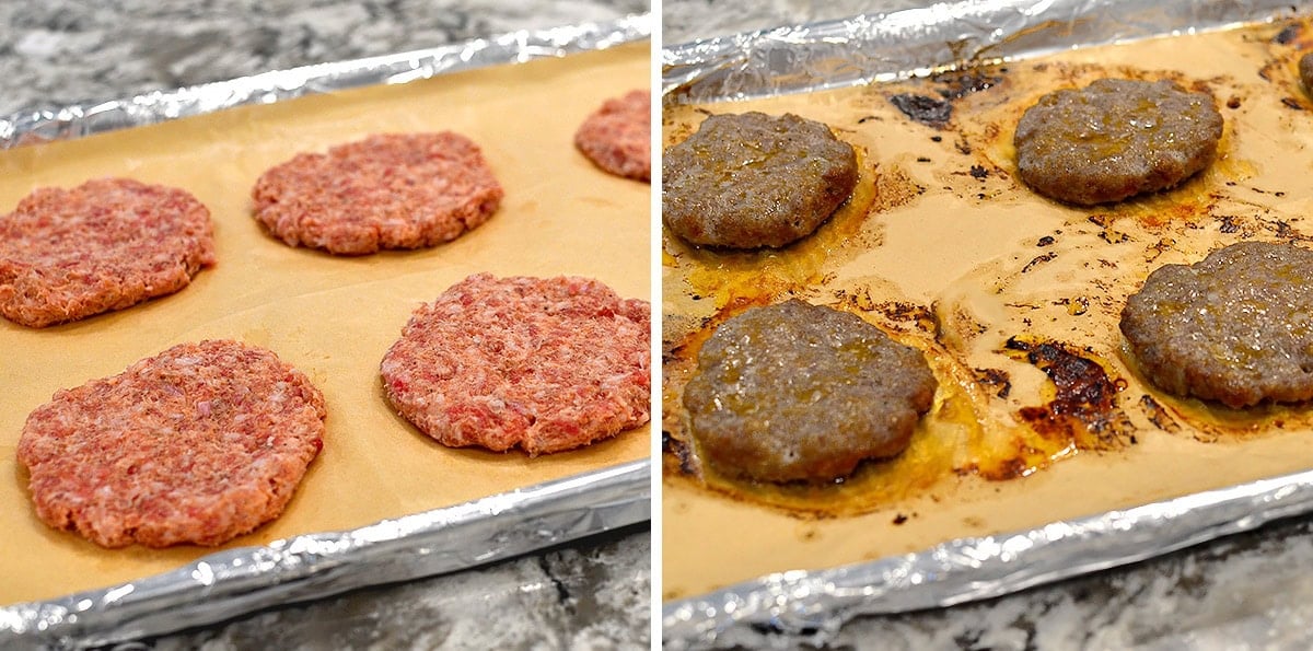 baked breakfast sausages on a pan