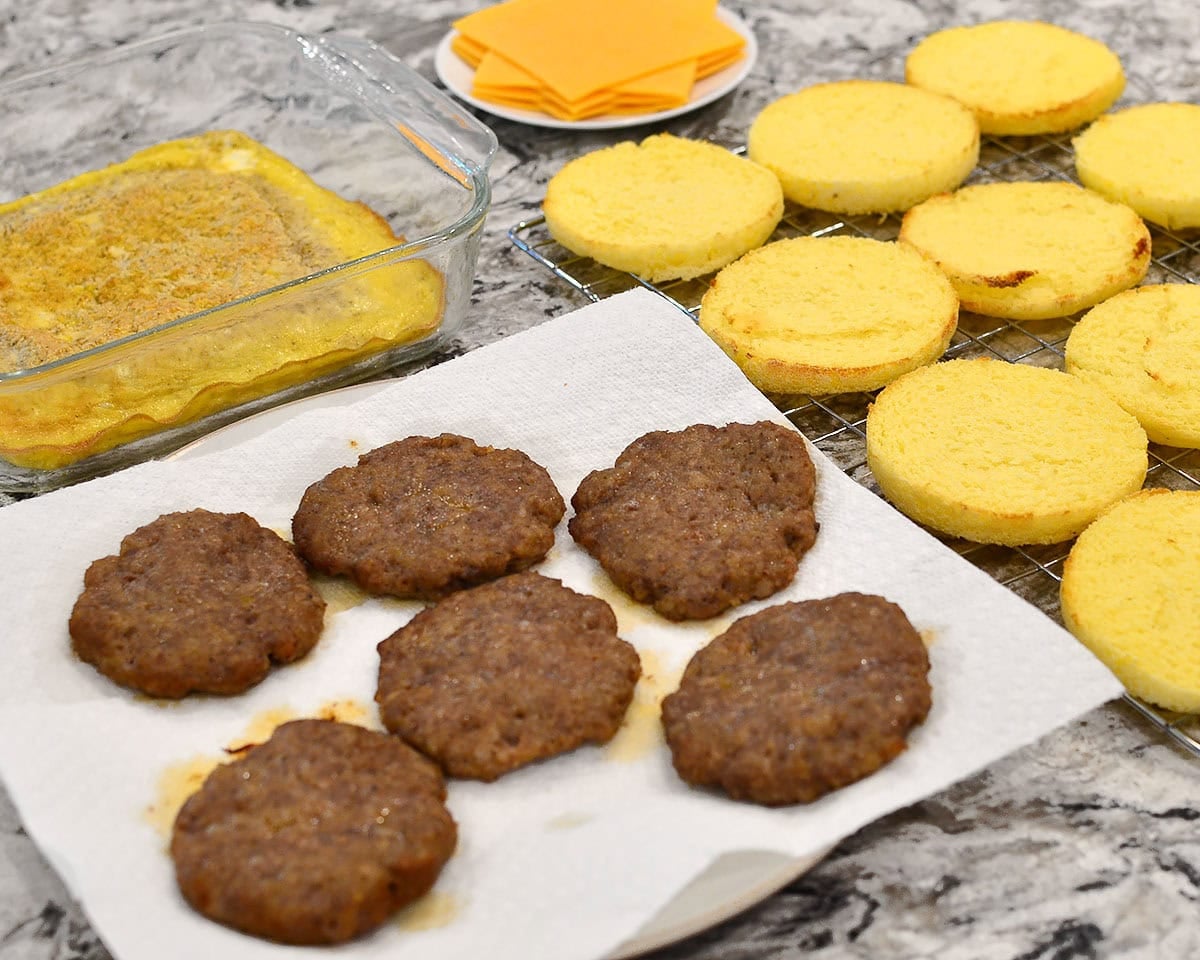 ingredients for gluten free breakfast sandwiches on a counter