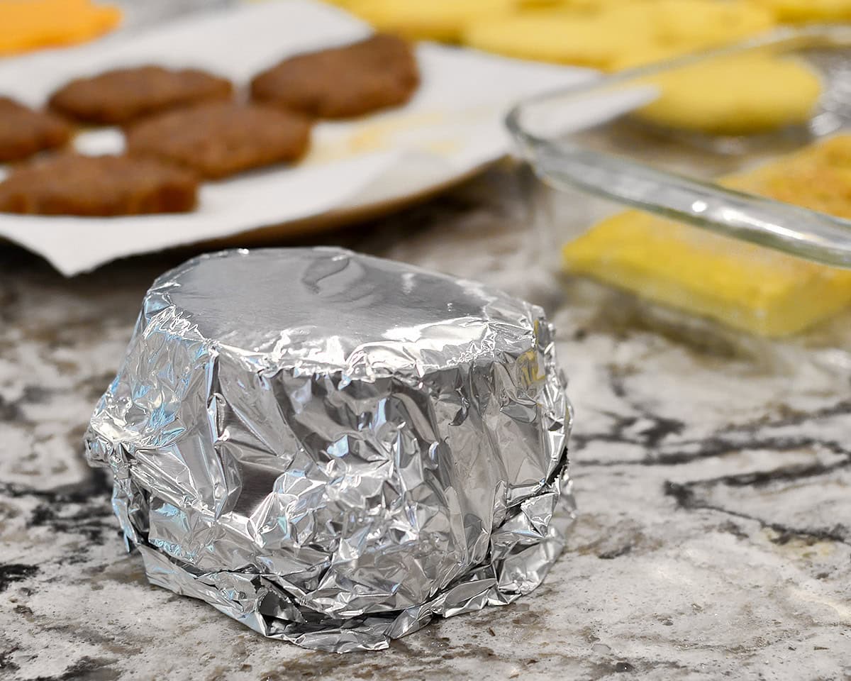 Gluten free breakfast sandwich wrapped in foil