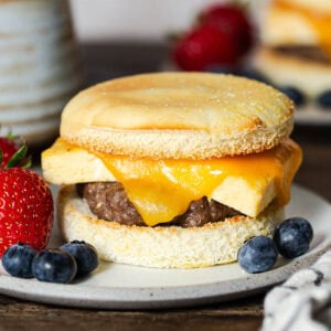 gluten free breakfast sandwich on a plate