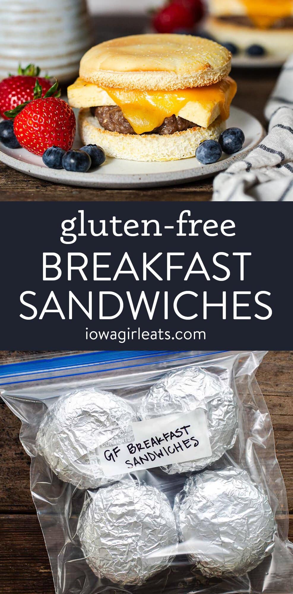 photo collage of freezer friendly gluten free breakfast sandwiches