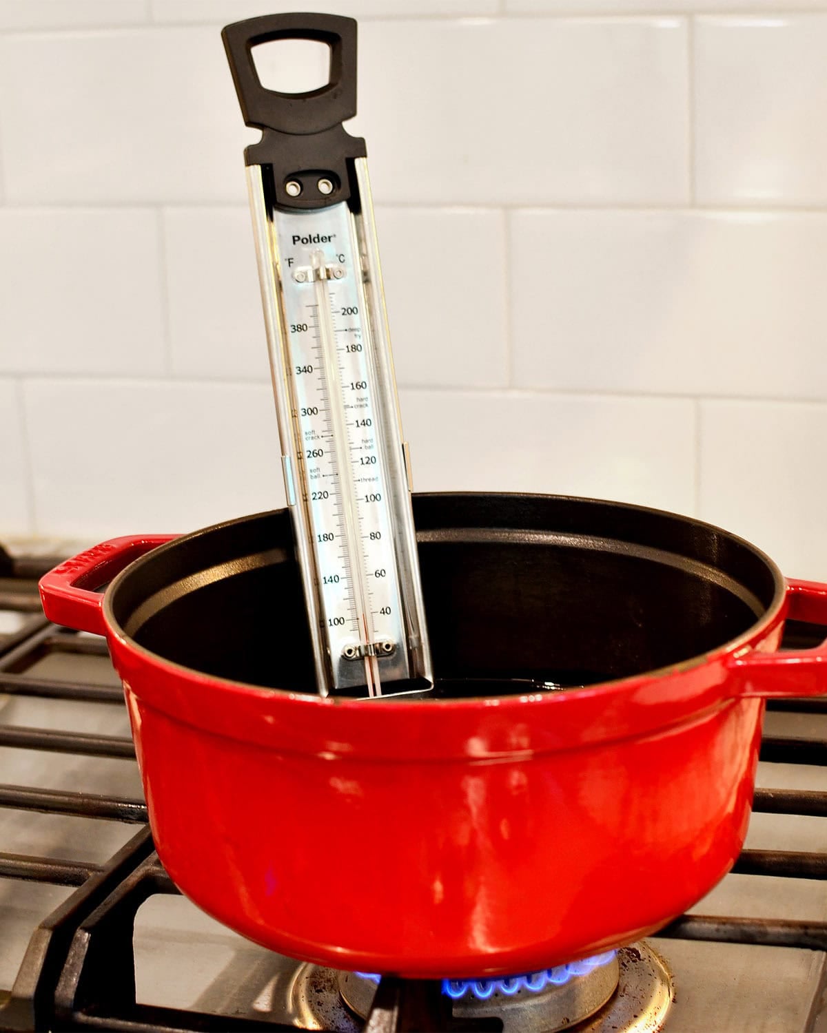 frying thermometer on a pot
