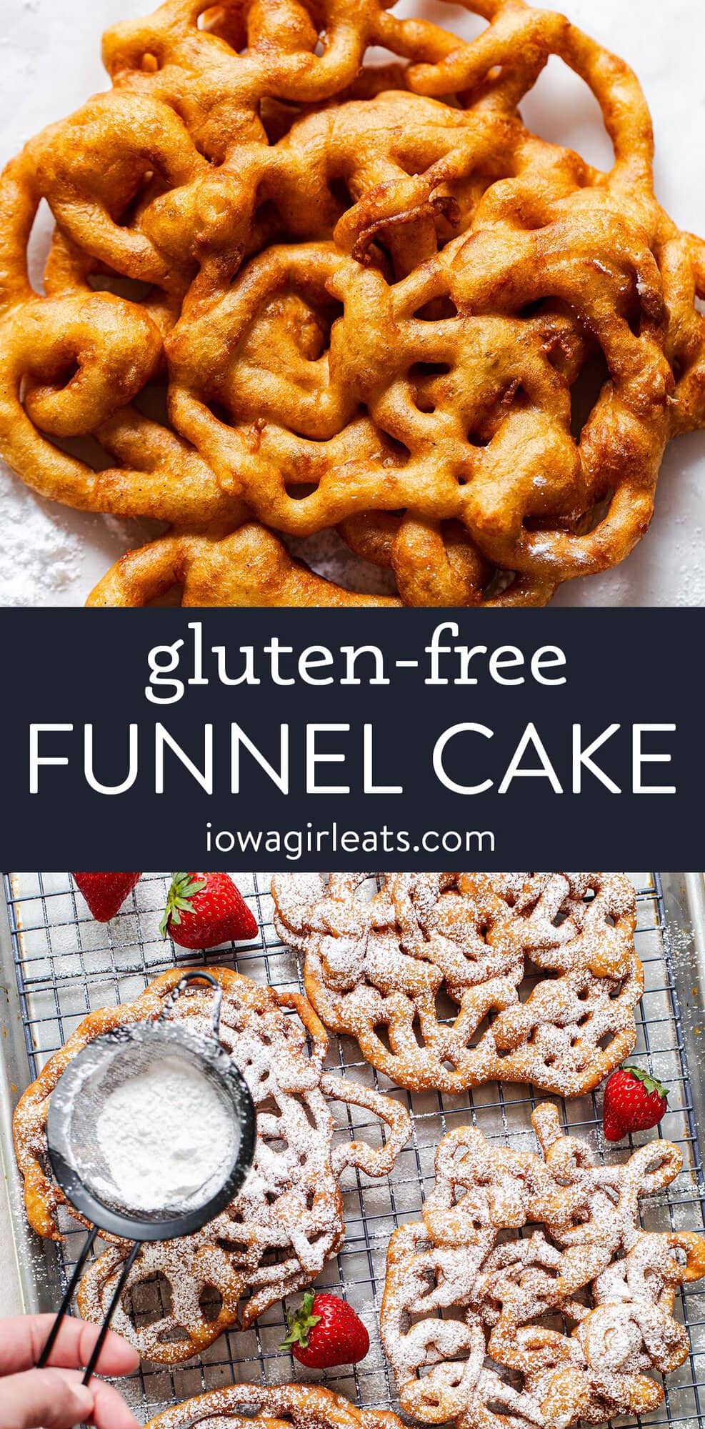 photo collage of gluten free funnel cake