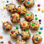 monster cookie energy bites on a plate