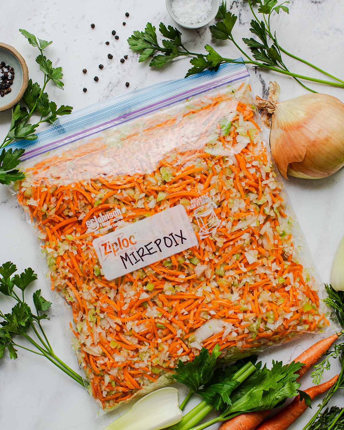 bag of frozen mirepoix